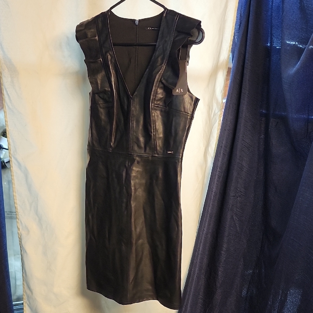 Armani Exchange Black Sheath Mini Dress V-Neck Flutter Sleeves